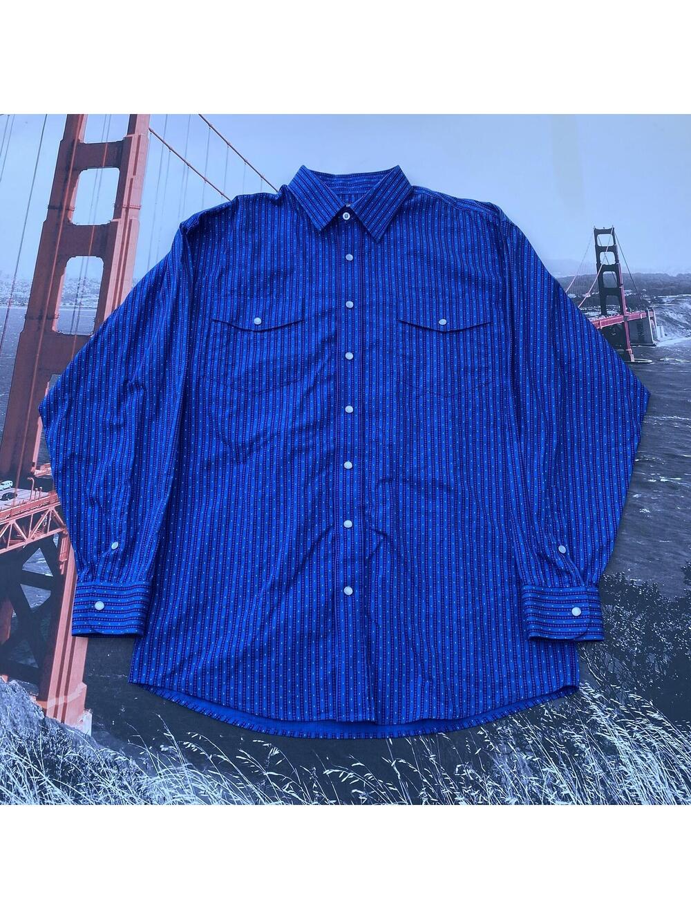 Panhandle Western Pearl Snap Shirt Mens M Striped Pattern Long Sleeve Button Up